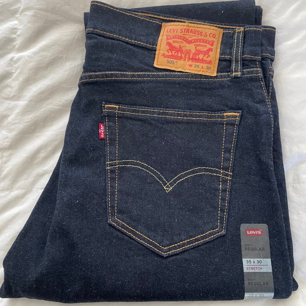 Levi's 505 Regular Fit Indigo Rinse Stretch Jeans 35/30 NWT